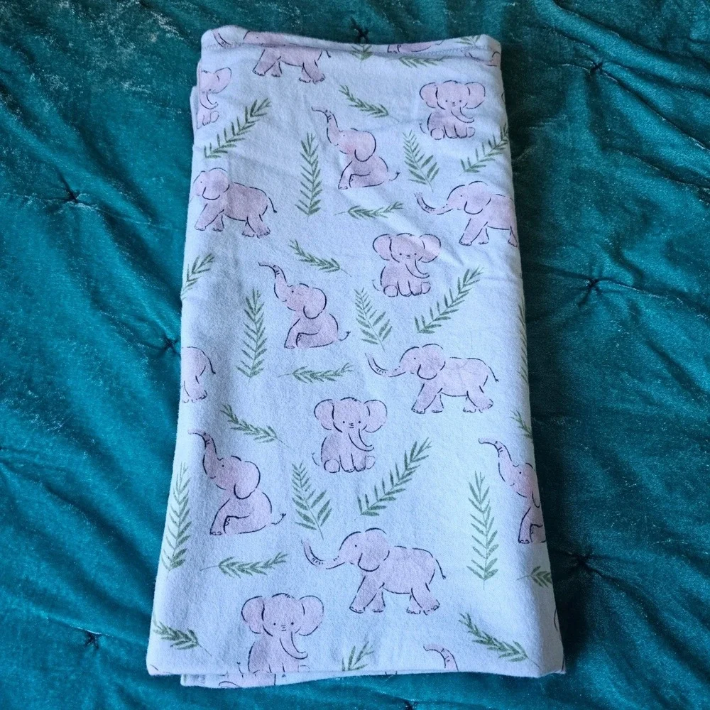 Elephant Botanical Print Knit Baby Swaddle Receiving Blanket 38x35 Crib Homemade